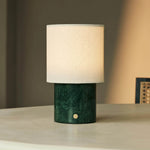 Dou Green / Verde Alpi – Marble Rechargeable Table Lamp – Cordless, 3 Light Modes & With Linen Interchangeable Lampshade