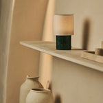 Dou Green / Verde Alpi – Marble Rechargeable Table Lamp – Cordless, 3 Light Modes & With Linen Interchangeable Lampshade