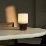 Dou Red / Rosso Levanto – Marble Rechargeable Table Lamp – Cordless, 3 Light Modes & With Linen Interchangeable Lampshade