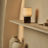 Dou Red / Rosso Levanto – Marble Rechargeable Table Lamp – Cordless, 3 Light Modes & With Linen Interchangeable Lampshade