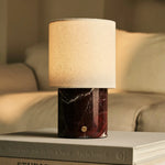 Dou Red / Rosso Levanto – Marble Rechargeable Table Lamp – Cordless, 3 Light Modes & With Linen Interchangeable Lampshade