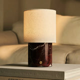 Dou Red / Rosso Levanto – Marble Rechargeable Table Lamp – Cordless, 3 Light Modes & With Linen Interchangeable Lampshade