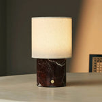 Dou Red / Rosso Levanto – Marble Rechargeable Table Lamp – Cordless, 3 Light Modes & With Linen Interchangeable Lampshade