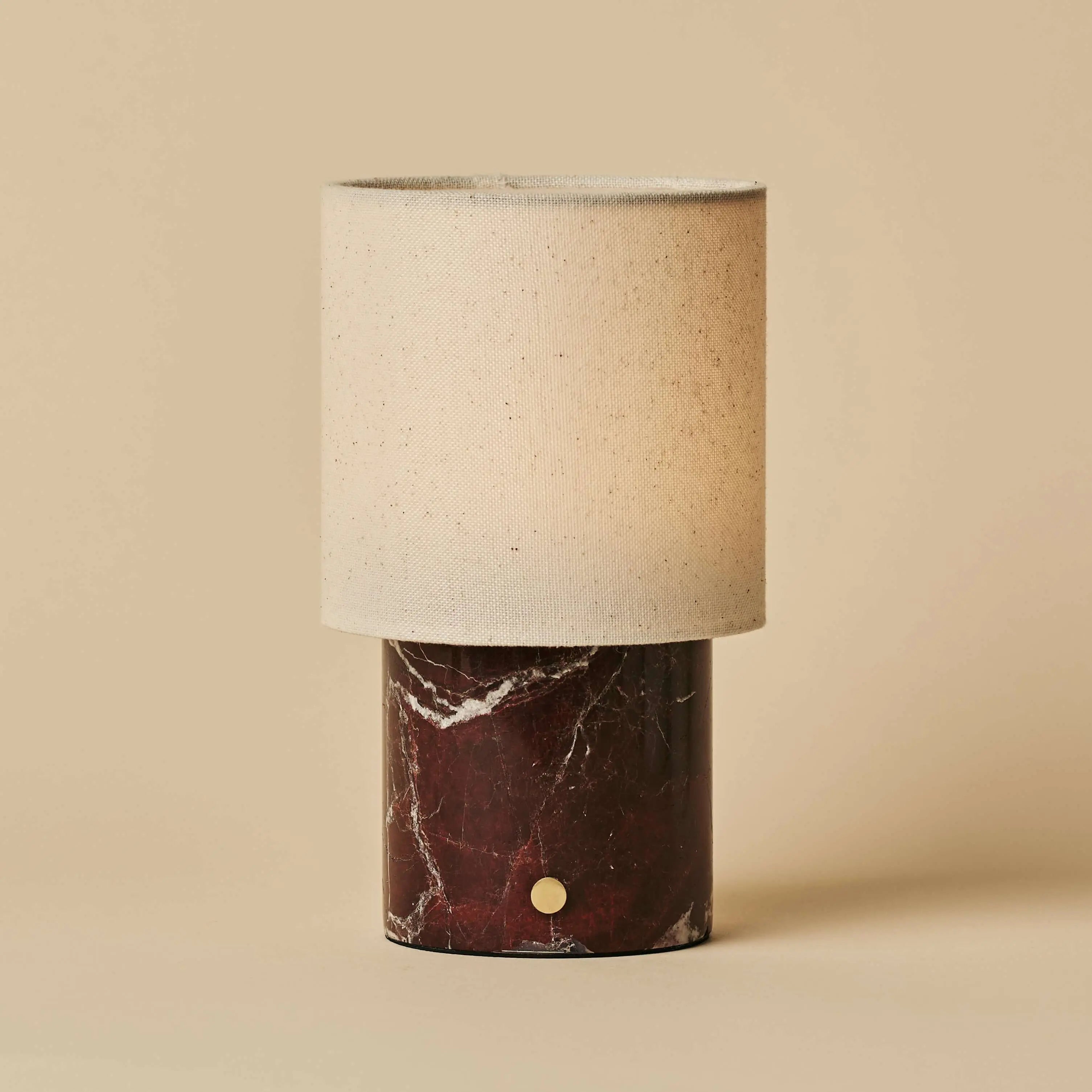 Dou Red / Rosso Levanto – Marble Rechargeable Table Lamp – Cordless, 3 Light Modes & With Linen Interchangeable Lampshade