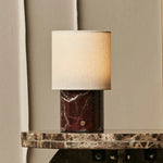 Dou Red / Rosso Levanto – Marble Rechargeable Table Lamp – Cordless, 3 Light Modes & With Linen Interchangeable Lampshade