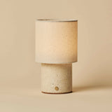 Dou Beige / Travertino Classico – Travertine Rechargeable Table Lamp – Cordless, 3 Light Modes & With Linen Interchangeable Lampshade