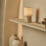 Dou Beige / Travertino Classico – Travertine Rechargeable Table Lamp – Cordless, 3 Light Modes & With Linen Interchangeable Lampshade