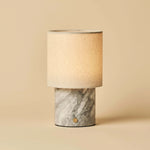 Dou White / Bianco Statuarietto – Marble Rechargeable Table Lamp – Cordless, 3 Light Modes & With Linen Interchangeable Lampshade