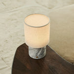 Dou White / Bianco Statuarietto – Marble Rechargeable Table Lamp – Cordless, 3 Light Modes & With Linen Interchangeable Lampshade