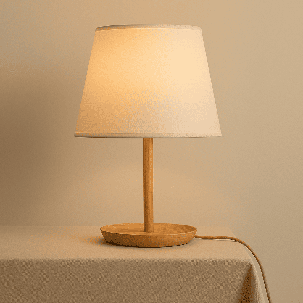 Emily Light Brown Wooden Lamp with Cable – Handmade Sustainable Design for Home