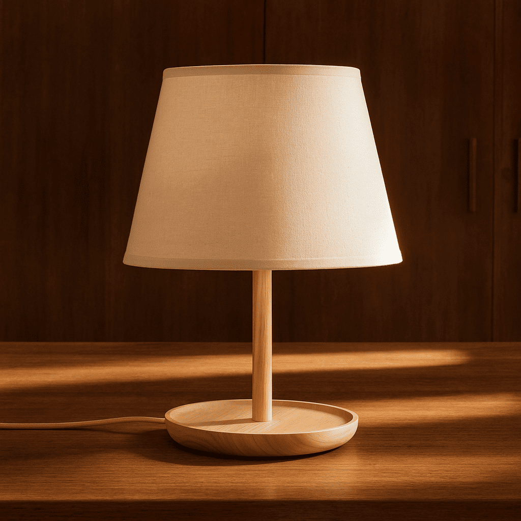 Emily Light Brown Wooden Lamp with Cable – Handmade Sustainable Design for Home