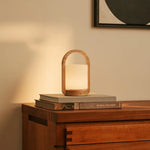 George Light Brown Wooden Rechargeable Lamp Combined With Frosted Glass And A Handle