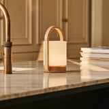 George Light Brown Wooden Rechargeable Lamp Combined With Frosted Glass And A Handle