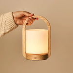 George Light Brown Wooden Rechargeable Lamp Combined With Frosted Glass And A Handle