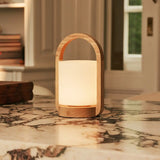 George Light Brown Wooden Rechargeable Lamp Combined With Frosted Glass And A Handle
