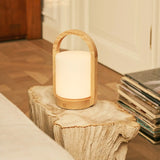 George Light Brown Wooden Rechargeable Lamp Combined With Frosted Glass And A Handle