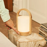 George Light Brown Wooden Rechargeable Lamp Combined With Frosted Glass And A Handle