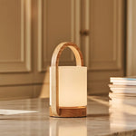 George Light Brown Wooden Rechargeable Lamp Combined With Frosted Glass And A Handle