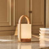 George Light Brown Wooden Rechargeable Lamp Combined With Frosted Glass And A Handle