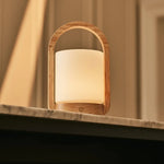 George Light Brown Wooden Rechargeable Lamp Combined With Frosted Glass And A Handle