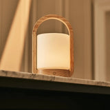 George Light Brown Wooden Rechargeable Lamp Combined With Frosted Glass And A Handle