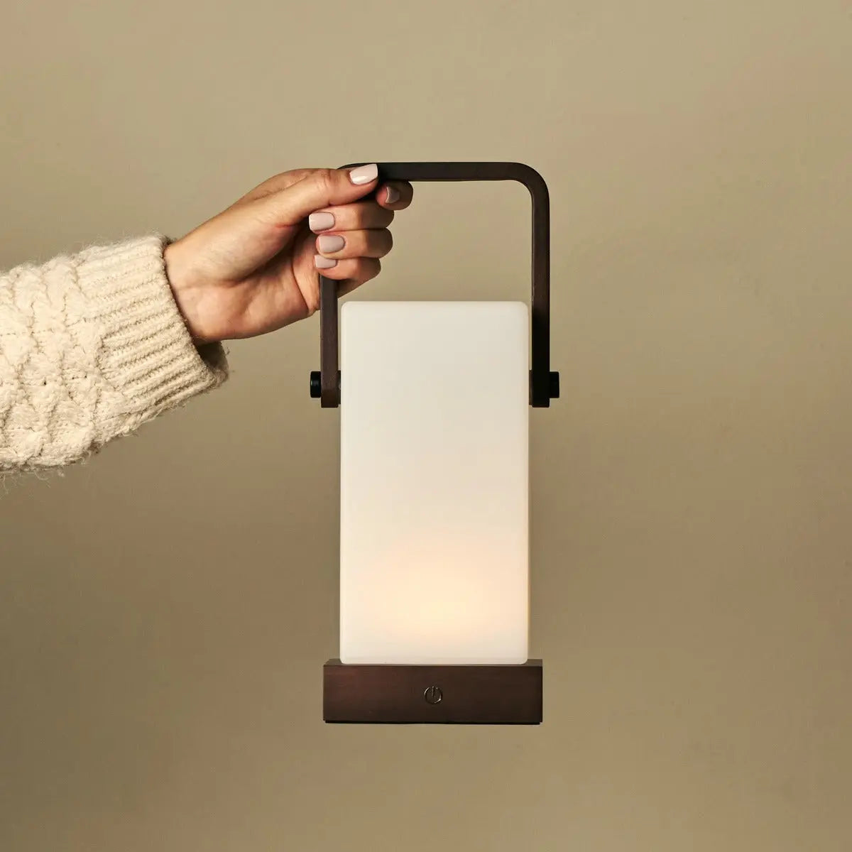 Harper Dark Brown Wooden Lamp – Cordless Rechargeable Table Lamp with Handle
