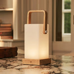 Harper Light Brown Wooden Lamp – Cordless Rechargeable Table Lamp with Handle Tavellio