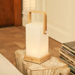 Harper Light Brown Wooden Lamp – Cordless Rechargeable Table Lamp with Handle Tavellio
