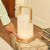 Harper Light Brown Wooden Lamp – Cordless Rechargeable Table Lamp with Handle Tavellio
