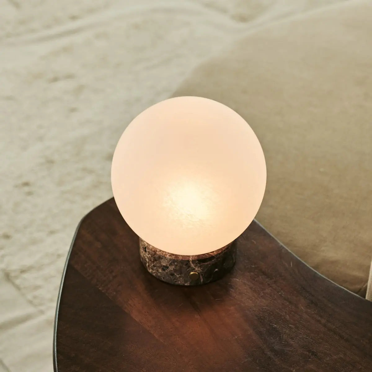 Heem Brown / Emeperador Dark – Marble Rechargeable Table Lamp – 3 Light Modes, Cordless & With Glass Interchangeable Lampshade