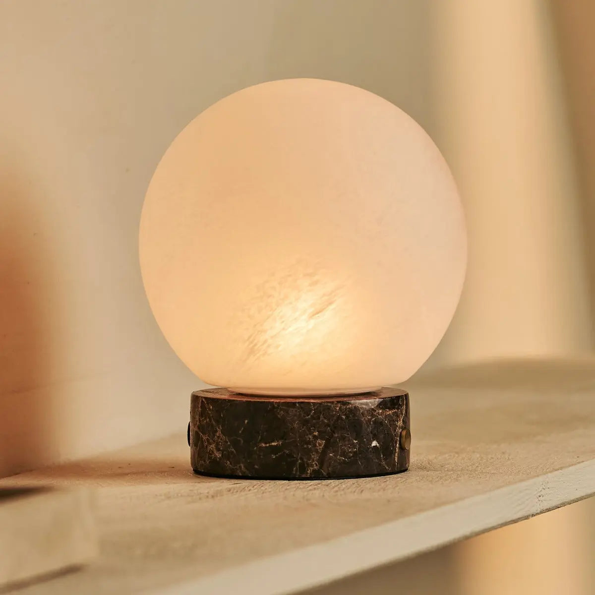 Heem Brown / Emeperador Dark – Marble Rechargeable Table Lamp – 3 Light Modes, Cordless & With Glass Interchangeable Lampshade
