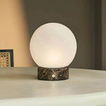 Heem Brown / Emeperador Dark – Marble Rechargeable Table Lamp – 3 Light Modes, Cordless & With Glass Interchangeable Lampshade