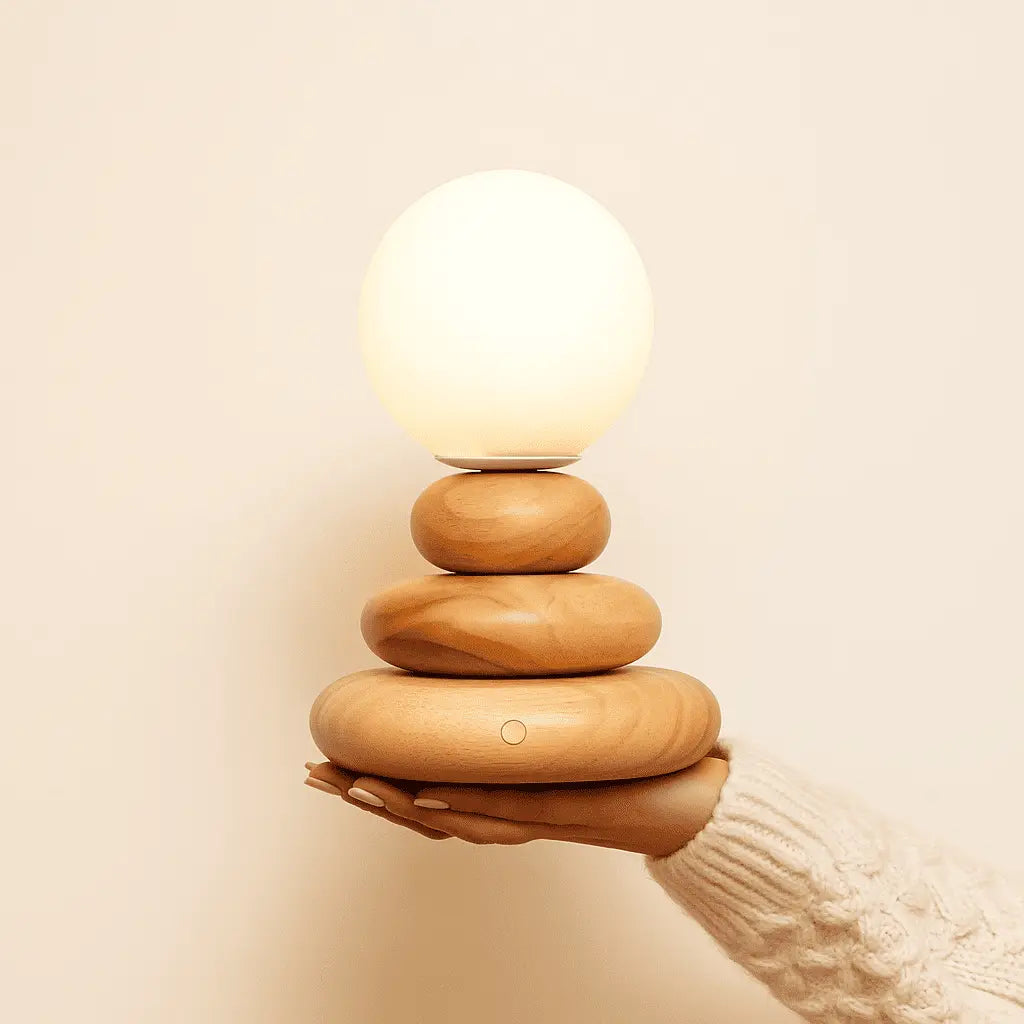 Isabella Wooden & Glass Rechargeable Lamp - Cordless & Dimmable