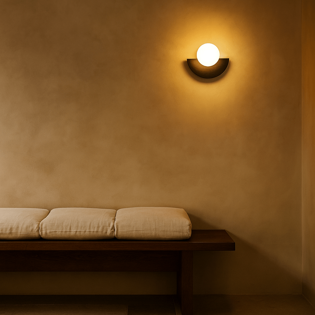 Oplaadbare wandlamp gemaakt van hout en glas. Gemakkelijk te plaatsen, op te laden en eenvoudig in gebruik, geen stroom nodig!