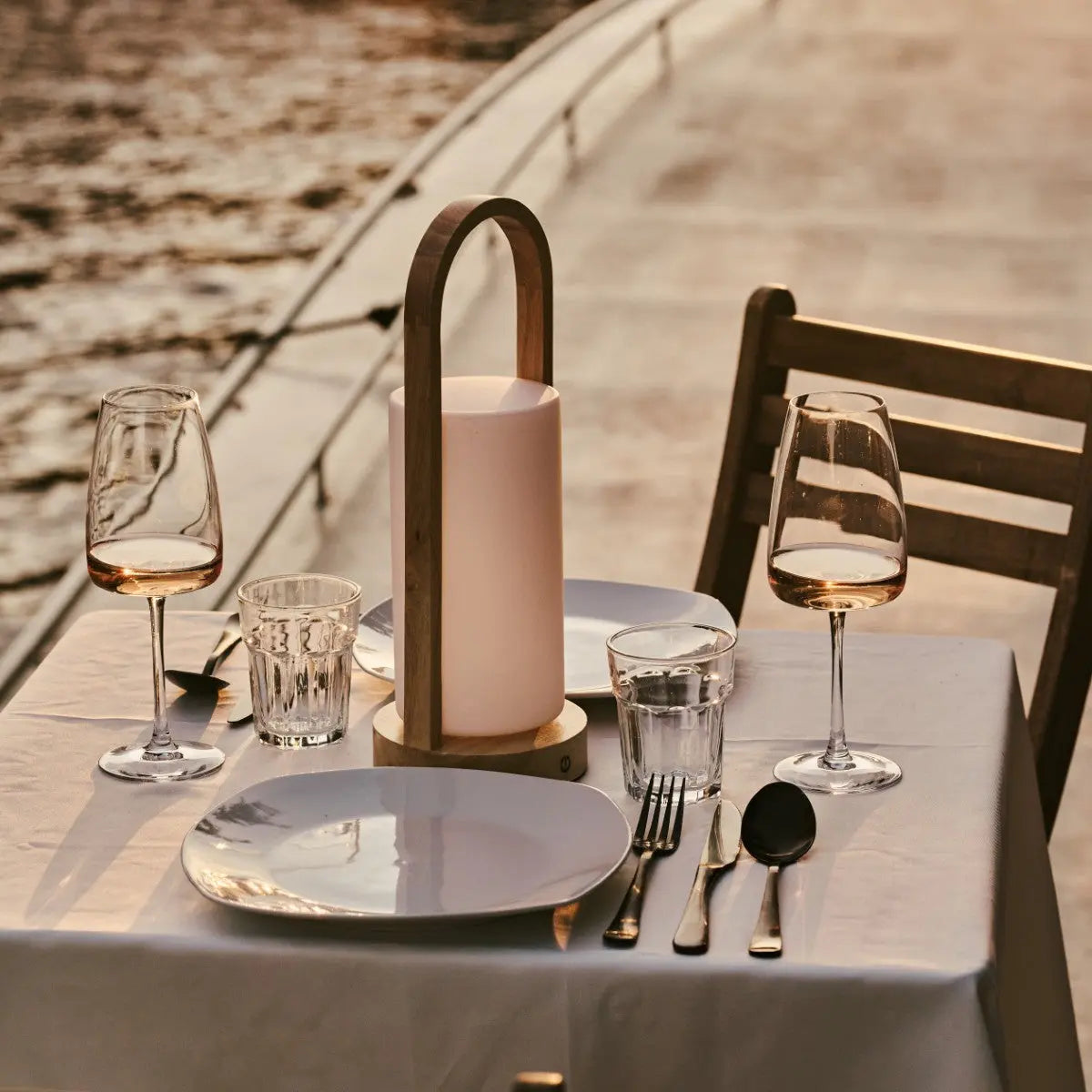 Evie Light Brown Rechargeable Wooden Table Lamp – Dimmable & Cordless