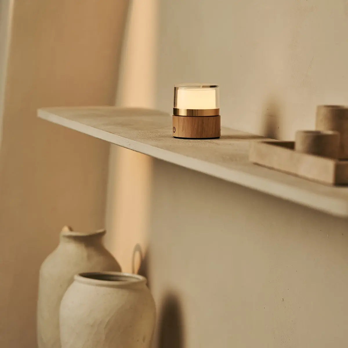 Leo Light Brown Compact Rechargeable Lamp – Wood, Dimmable Light