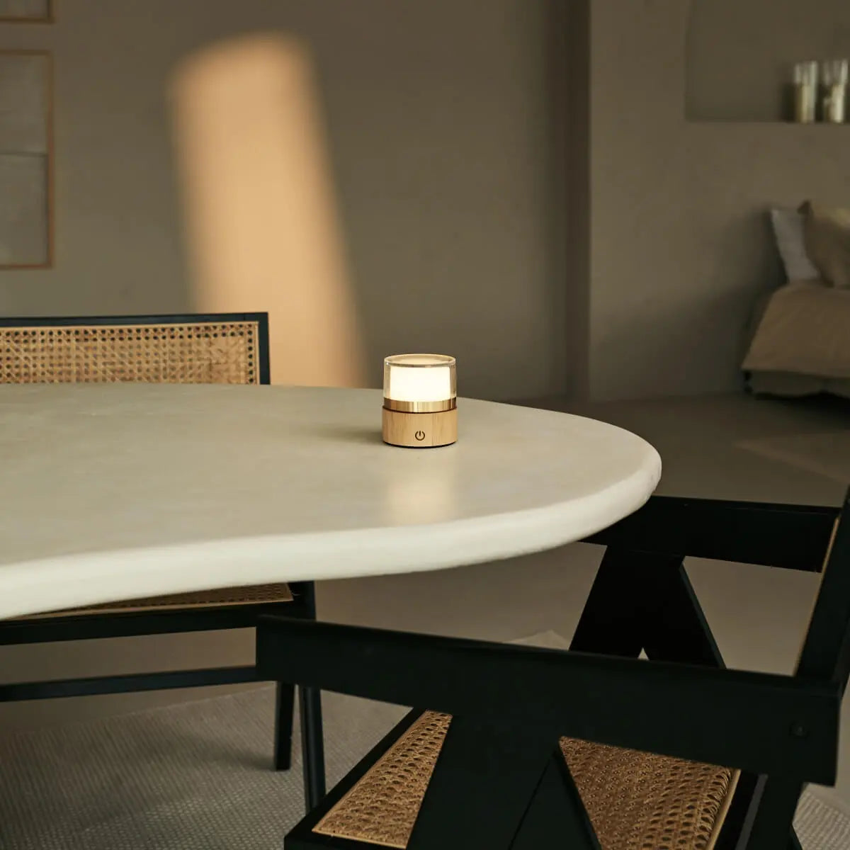 Leo Light Brown Compact Rechargeable Lamp – Wood, Dimmable Light
