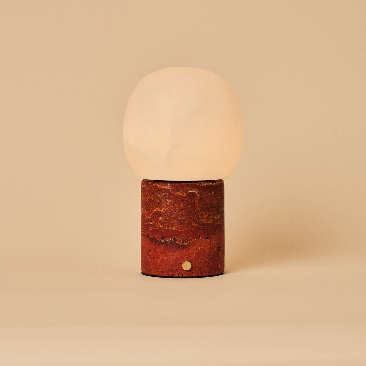 Sol Red Travertine and Alabaster Rechargeable Table Lamp from the Tavellio Levora Collection