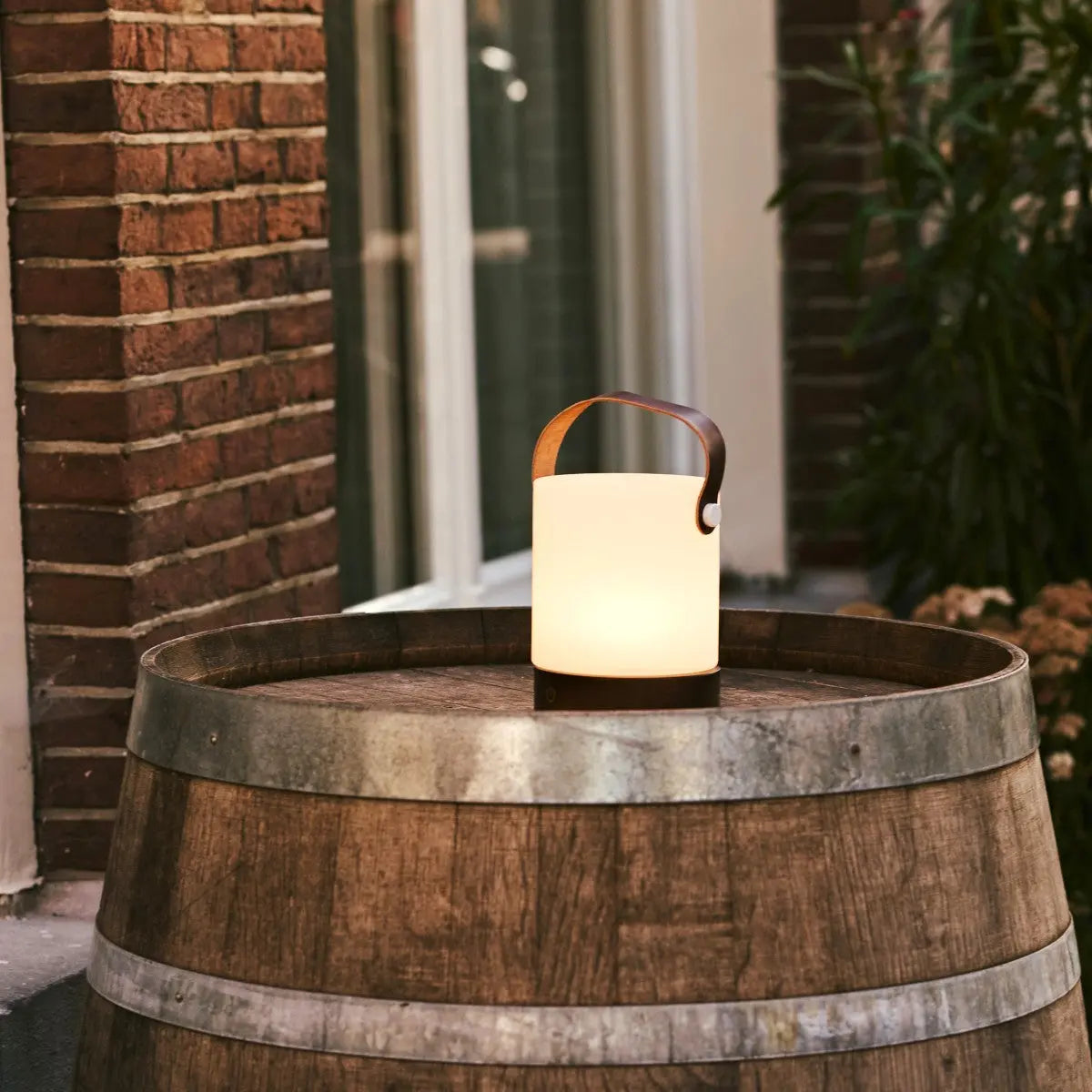 Avery Dark Brown Rechargeable Wooden Table Lamp – Cordless & Dimmable with Leather Strap