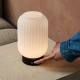 Lilly Dark brown Unique Rechargeable Lamp – Frosted Glass lamp, Wooden Base, Dimmable, 3 Light Modes Tavellio