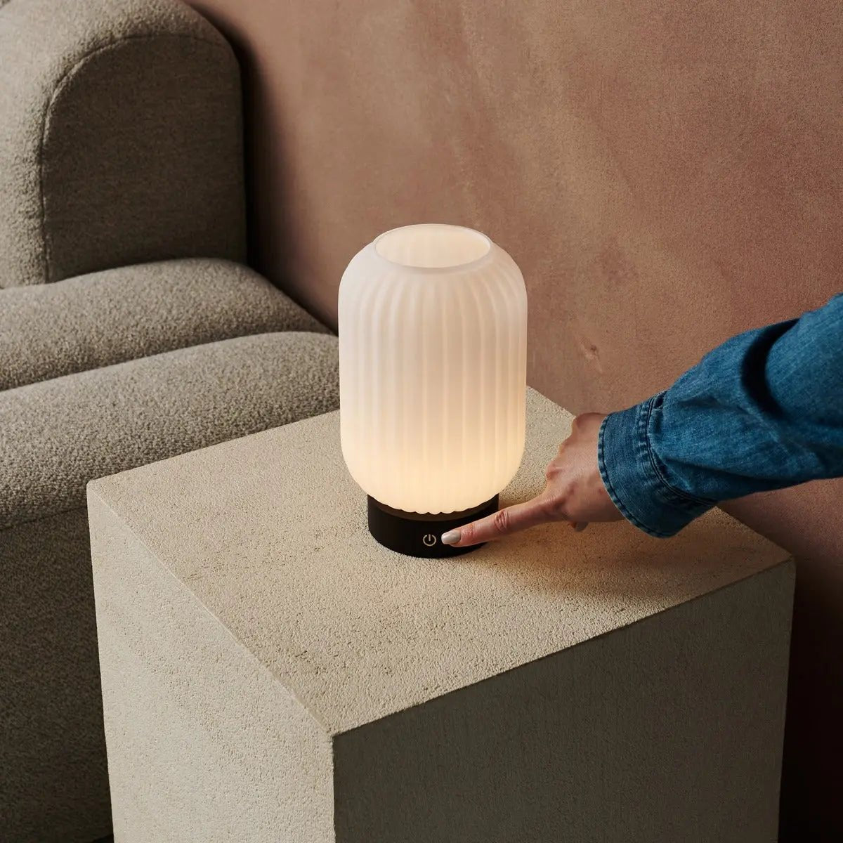 Lilly Dark brown Unique Rechargeable Lamp – Frosted Glass lamp, Wooden Base, Dimmable, 3 Light Modes Tavellio