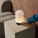 Lilly Dark brown Unique Rechargeable Lamp – Frosted Glass lamp, Wooden Base, Dimmable, 3 Light Modes Tavellio