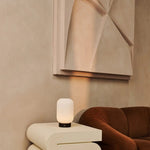 Lilly Dark brown Unique Rechargeable Lamp – Frosted Glass lamp, Wooden Base, Dimmable, 3 Light Modes Tavellio