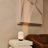Lilly Dark brown Unique Rechargeable Lamp – Frosted Glass lamp, Wooden Base, Dimmable, 3 Light Modes Tavellio