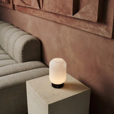 Lilly Dark brown Unique Rechargeable Lamp – Frosted Glass lamp, Wooden Base, Dimmable, 3 Light Modes Tavellio
