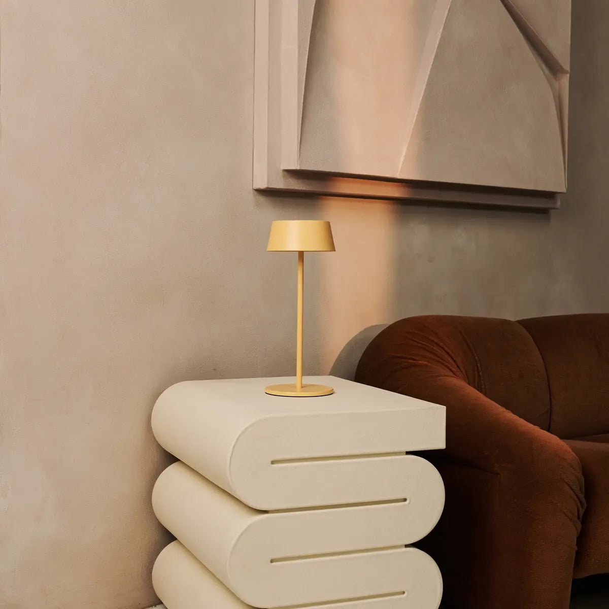 Hugo Amber Yellow Rechargeable Iron Table Lamp - Dimmable, Stylish & Cordless Tavellio