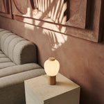 Lot Light Brown Wooden Lamp with Beautiful Glass Shade, Warm Light Lamp & Unique Design Tavellio