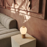 Lot Light Brown Wooden Lamp with Beautiful Glass Shade, Warm Light Lamp & Unique Design Tavellio