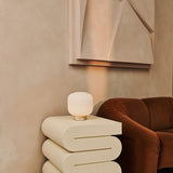 Lyla Lichtbruin Unieke Oplaadbare Lamp - Matglas & Houten Lampvoet, Dimbaar, 3 Lichtstanden
