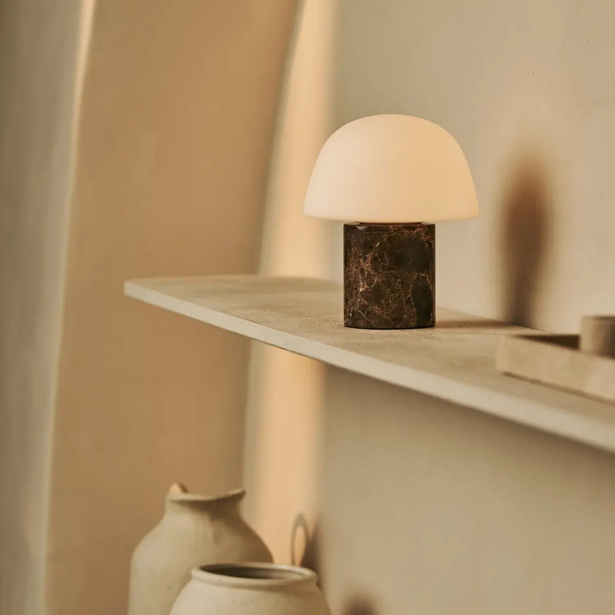 Maes Brown / Emeperador Dark – Elegant Marble Rechargeable Table Lamp, Up to 100 Hours of Illumination, Stylish and Functional